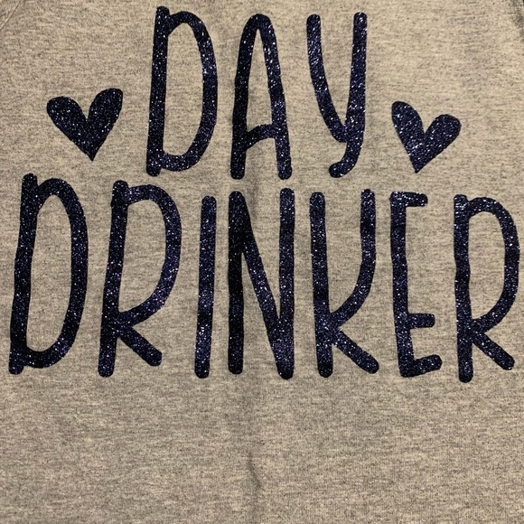 Graphic Tank Top Medium Grey “Day Drinker” Blue Glittery Print Alstyle Cotton - Picture 2 of 15